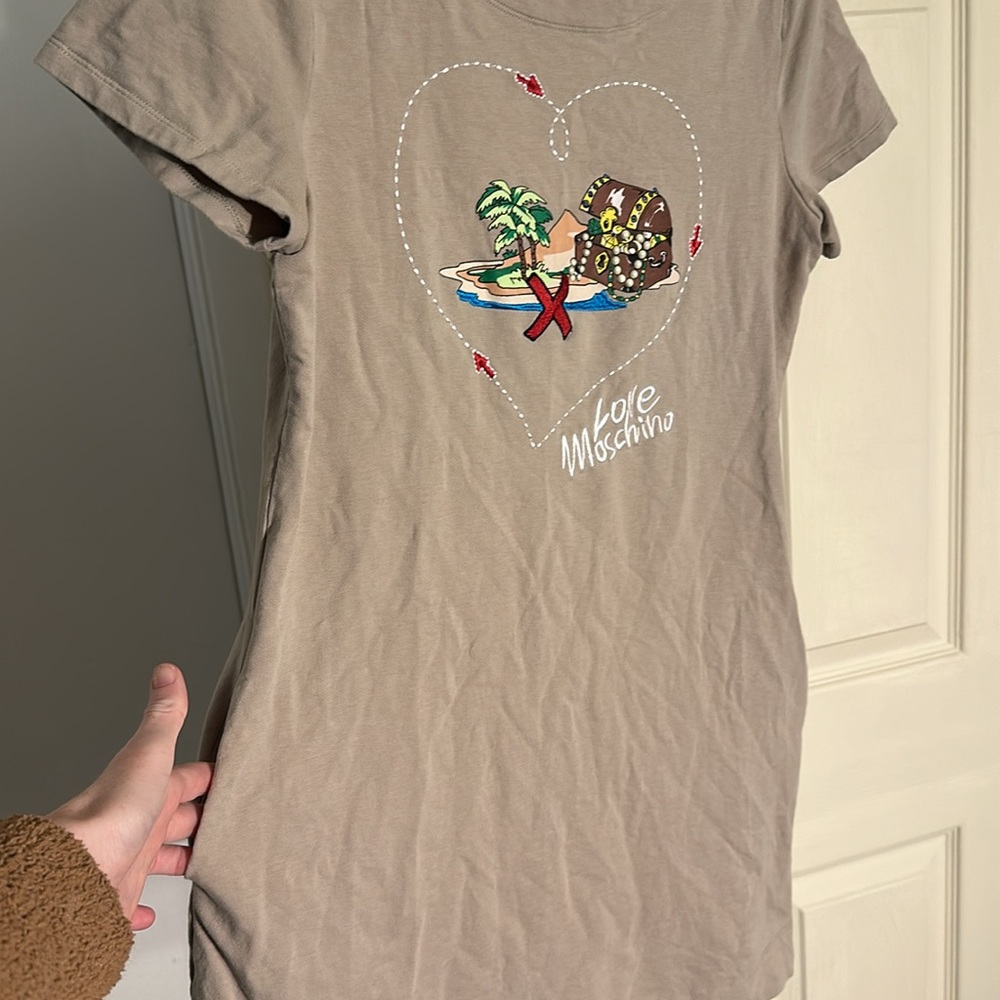 Love Moschino Treasure Chest Map Bodycon Mini Crew Neck Tee Shirt Dress Size 6 - Picture 3 of 7